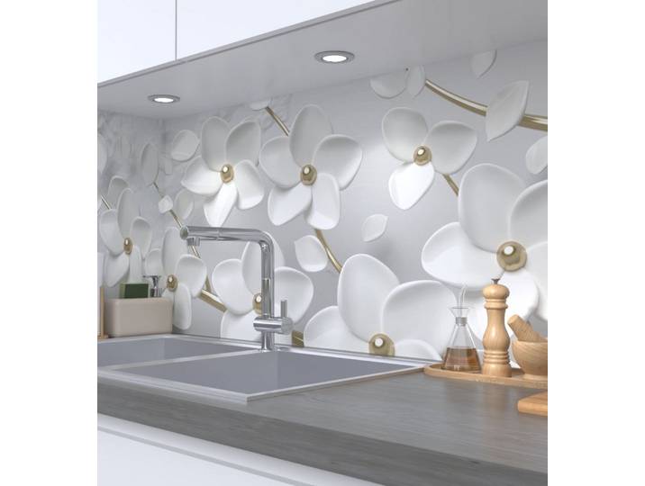 MyMaxxi Küchenrückwand Küchenrückwand selbstklebend blühender Blütenbaum Spritzschutz Folie, (Klebefolie passend geschnitten und gerollt B 280 cm x H 60 cm), Baum gold weiss B 280 cm x H 60 cm