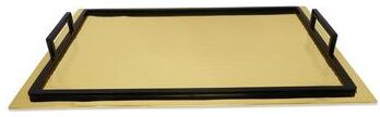 Vivience Gold Glossy Textured Design Serving Tray with Black Handles (3 Sizes)