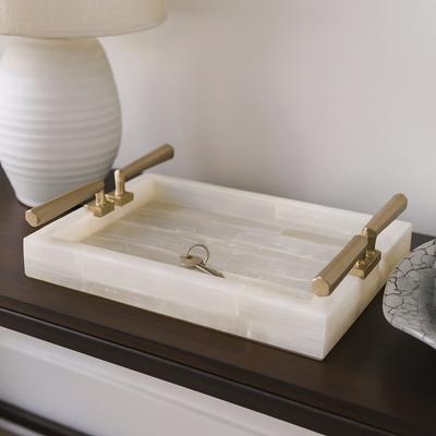 Sagebrook Home "Stone Decorative Tray Chic Stylish Hardware Handles - 14"" Gold - 13.75"""