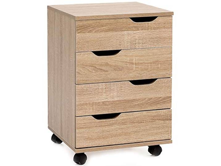 WOHNLING Caisson à roulettes 40x40x60 cm Sonoma avec Tiroirs caisson de bureau avec 4 spacieux tiroirs\, caisson de bureau sur roulettes\, armoire à roulettes pour bureau et télétravail