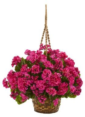 Nearly Natural Geranium Hanging Basket Artificial Plant UV Resistant (Indoor/Outdoor)