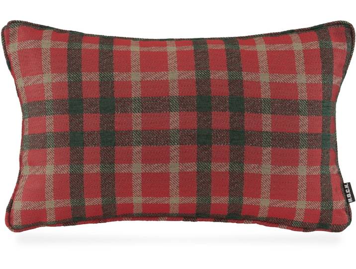 Dekokissen H.O.C.K. Charles , rot (dunkelgrün, rot, kariert), B:50cm H:10cm L:30cm, Obermaterial: 66% Polyester, 34% Polyacryl. Füllung: 100% Polyester, Dekokissen_Sitzkissen_Kissenhüllen, Dekokissen, Karo, Weihnachten, britisch, inkl. Füllung, Bezug mit Reissverschluss