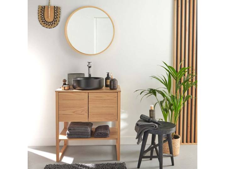 Meuble sous vasque ATOLL 70cm + vasque noire + miroir