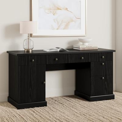 Garvee Fluted Home Office Desk Storage, 60*21.6*30 in Modern Executive Desk with Charging Station, File Cabinet & Drawers