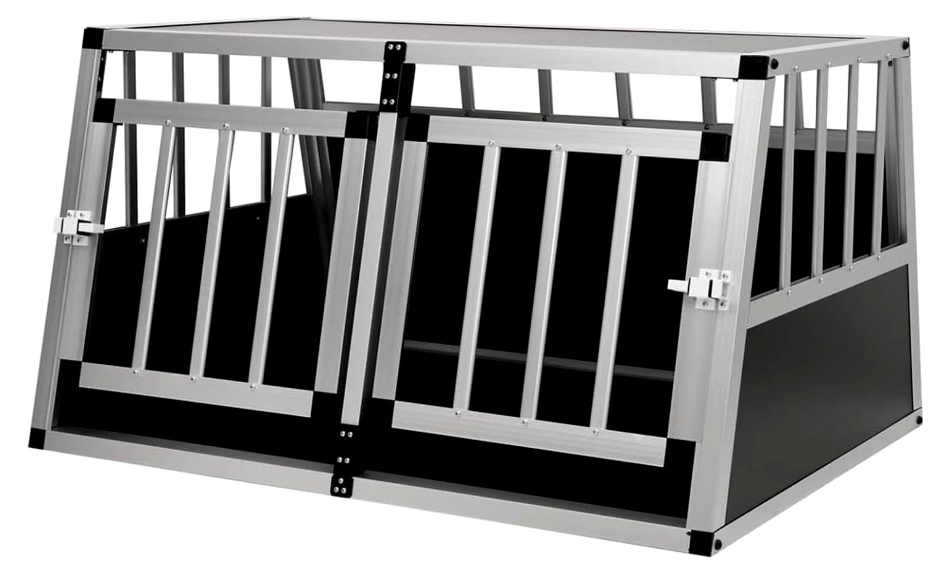 Hundetransportbox mit Doppeltür-Design aus Aluminium und MDF, 89 x 69 x 50 cm, leicht und transportabel, für sicheren und komfortablen Transport im Auto
