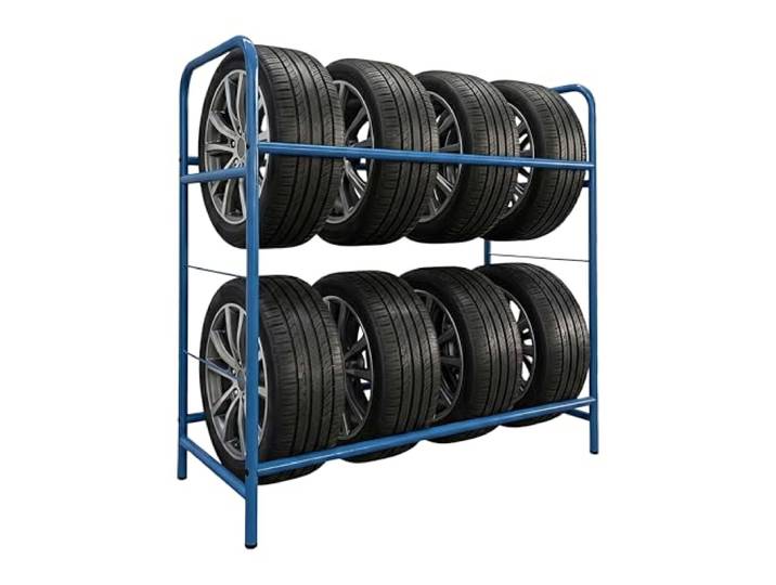 Relaxdays étagère à pneus bleu pour 8 pneus\, 2 niveaux\, acier\, 200 kg H x l x P : 106 x 106 x 46 cm