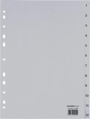 Schäfer Shop Select Ordnerregister, für DIN A4, numerisch, 12 Fächer, Polypropylen, grau