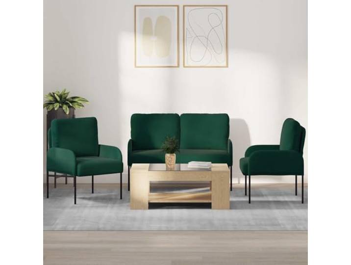 ZQQLVOO Sofa-Set 3-teilig Dunkelgrün Polyester Mit Armlehnen, Bullnose-Kissen, langlebig, pflegeleicht, für Wohnzimmer