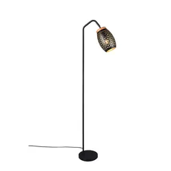 Stehlampe Standleuchte Bürolampe Metall schwarz gold E27 Fußschalter H 147 cm
