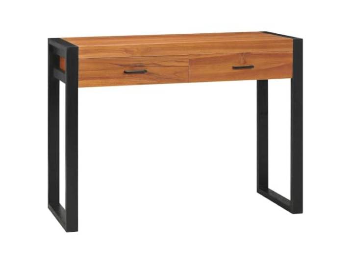 LPERTGFHU Schreibtisch aus Teakholz mit 2 Schubladen 100x40x75 cm Rustikaler Charme, Schwarze Beine, Kompakter Konsolentisch, Handgefertigt