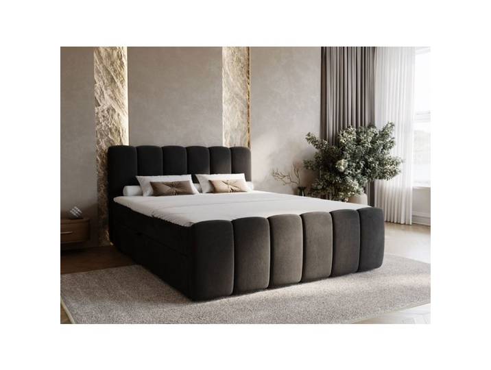 Lit complet - avec matelas - lit adulte - velours - noir - Cloud 160x200