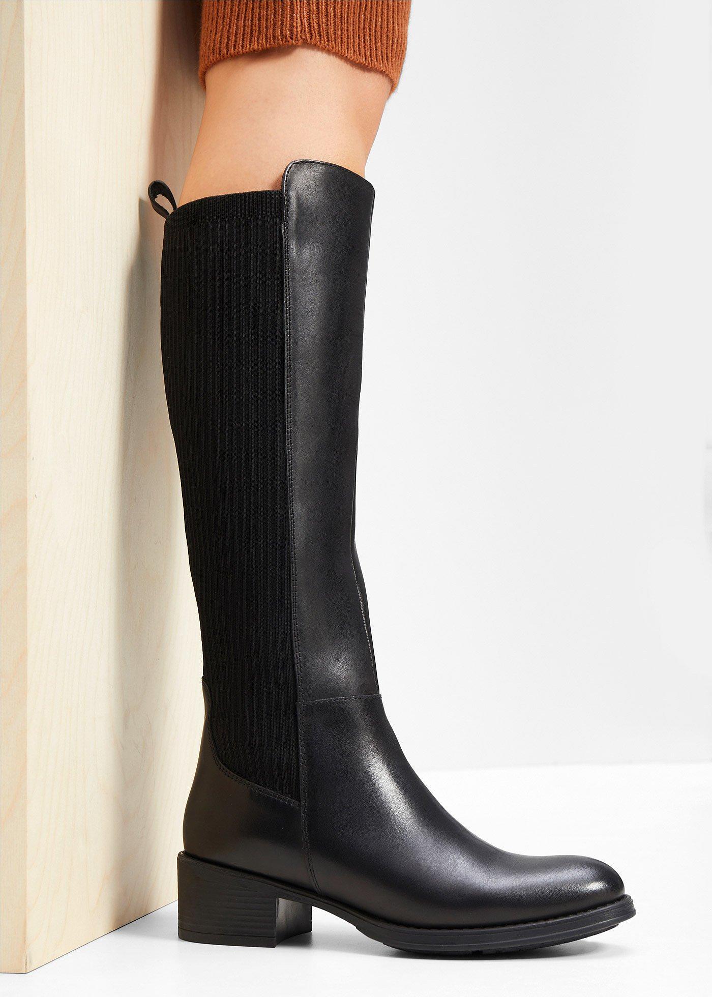 bonprix Stiefel aus Leder, schwarz, Gr.40, Klassicher Stiefel aus Leder mit Elastikeinsatz, aus Glattleder