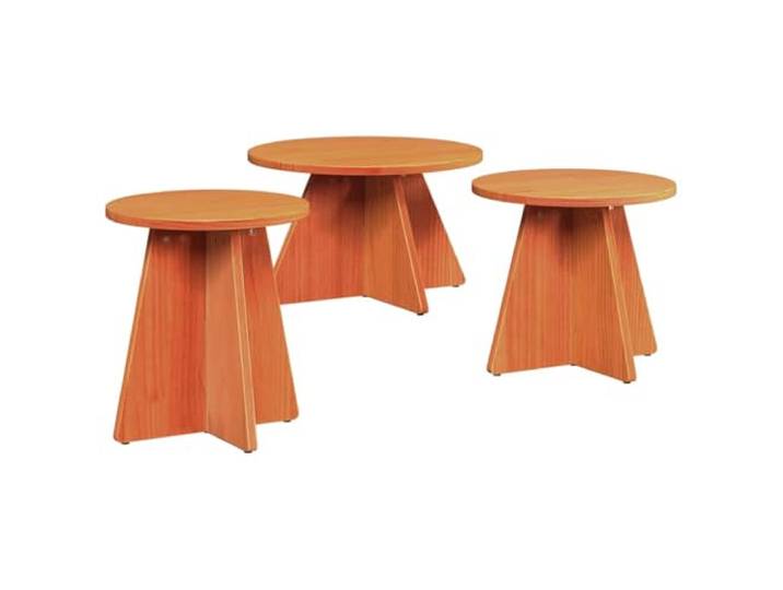 RJPLMFV Couchtisch, rund, 3-teilig, massives Kiefernholz, Natur Wachs-Finish, Rahmen aus massivem Kiefernholz, pflegeleicht, rustikales Design für Wohnzimmer