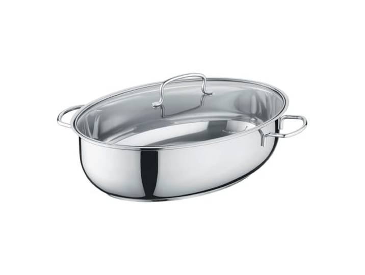 Berndes Edelstahlbräter mit Glas Deckel – 38x25,5 cm - Kochtopf zum Schmoren und Braten - für alle Herdarten geeignet - Induktionsgeeignet