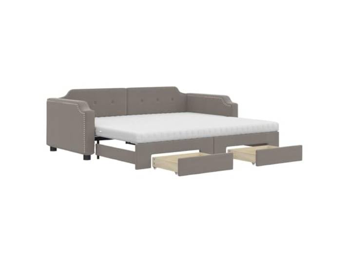 KKgypkn Tagesbett ausziehbar mit Schubladen Taupe 90x200 cm Stoff, 2-in-1 Tagesbett als Sofa und Bett, mit Zwei Schaumstoffmatratzen und Rollkasten für Stauraum