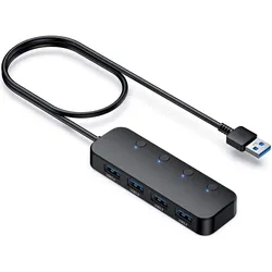 ProXtend 4-port Hub USB 3.2 Gen 1 0.6M Cable (USB-A, 4 Ports), Dockingstation + USB Hub, Schwarz