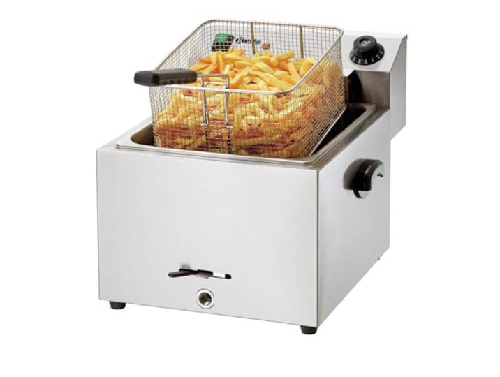 Bartscher Fritteuse IMBISS PRO – Elektro Tischgerät 11 l Becken aus Chromnickelstahl, mit Ablasshahn, herausnehmbarem Heizelement und Deckel