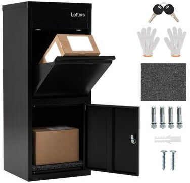 Costway Large Galvanized Package Delivery Box for Outside with Anti-Theft Design-Black