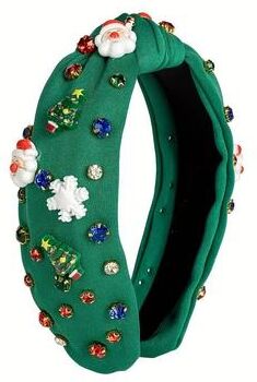 Uplifted Goods Holiday Christmas Rhinestone Headband green