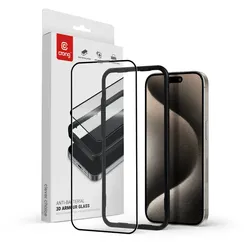 Crong Anti-Bacterial 3D Armor Glass - gehärtetes Glas 9H für iPhone 15 Pro für celou obrazovku + Montage- Rahmen