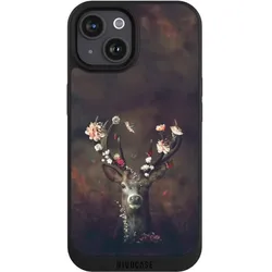 Nivocase Handyhülle für Apple iPhone 15 Hülle NIVOpure Case Schwarz Blumen Rehe Rentier (Apple iPhone 15), Smartphone Hülle, Schwarz