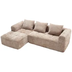 Modernes L-Sofa 250x158 cm aus Chenille mit Chaiselongue–hoher Komfort und praktische Seitentaschen Khaki