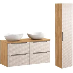 BADMÖBEL 120cm Mallory 2er-Set Beige und Holz
