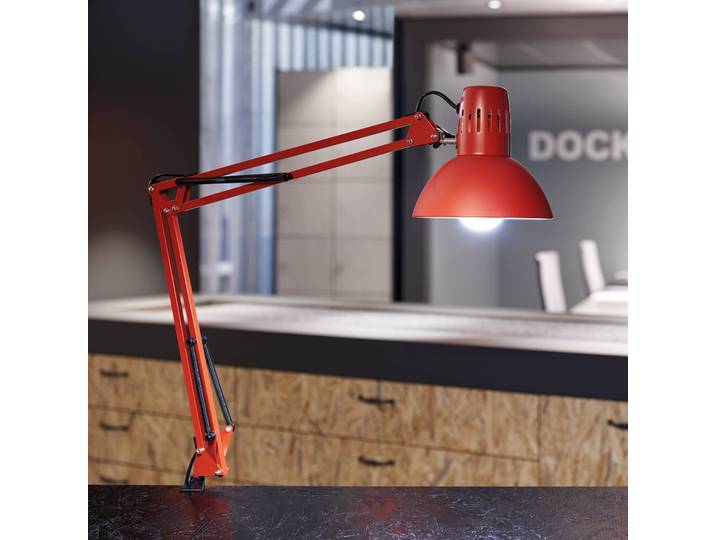 Klemlamp MAULstudy, rood, Werkkamer / Kantoor, metaal, Klemlamp