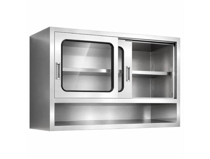Gtzly Küchen-Wandschrank, Wandaufbewahrungsschrank und Vorratsorganizer Schiebetür aus gehärtetem Glas, Edelstahl 304, Verstellbarer Einlegeboden für Geschirr, Gewürze, Wein, Esszimmer(47in/120cm)