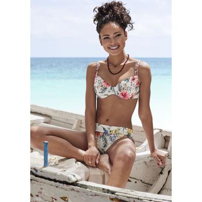 Bügel-Bikini-Top LASCANA "Salsa", Damen, Gr. 44, Cup E, beige (creme bedruckt), Microfaser, Recycling-Polyamid, geblümt, Bikini-Oberteile, mit tollem Blumenprint