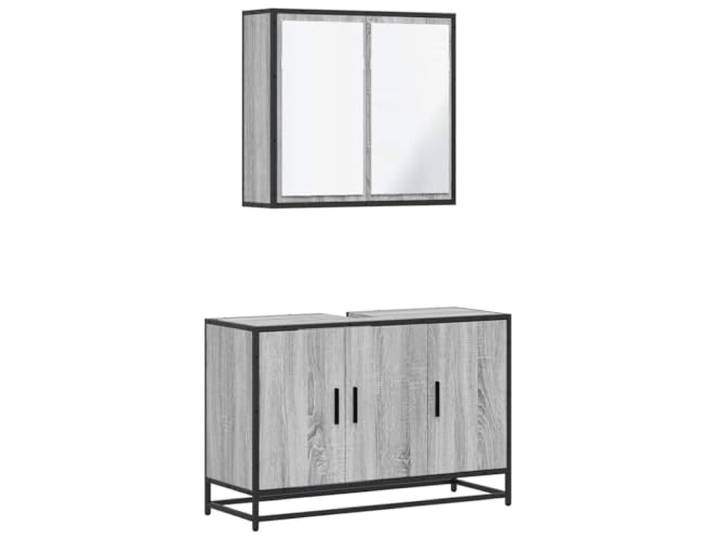 GHVBNMF 2-TLG Badmöbel-Set Grau Sonoma Waschtisch- & Spiegelschrank Stilvolle Badezimmer Kombination aus Wandschrank und Unterbau-Lowboard mit Metallgestell in modernem Grau Sonoma Design.