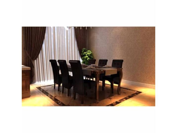 KLGBNCVE Esszimmerstühle 6 STK. Braun Kunstleder k-Design, Massivholz-Beine, dunkelbraune Lackierung, abgerundete Ecken, max. 110 kg pro Sitz