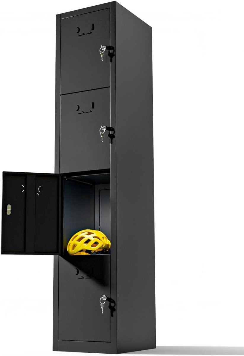 Metalen opbergkast met 4 deuren in zwart voor veilige opslag