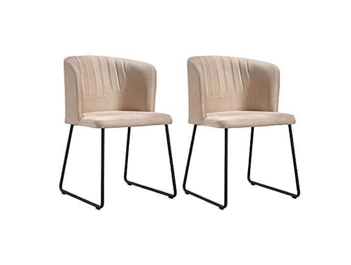 Soof&Tess – 2er-Set – Siena Esszimmerstuhl – Beige – Samt – Industriell – Mit Armlehne – Leicht zu reinigende Stoffe – Hohe Qualität