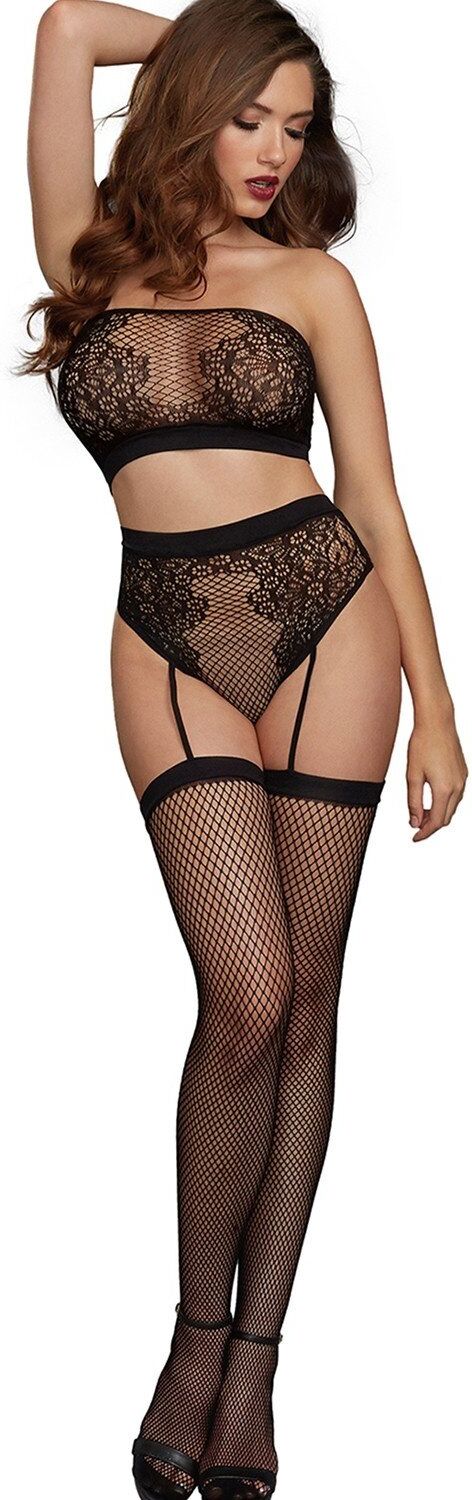 Dreamgirl ensemble brassière résille et dentelle et sa culotte taille haute