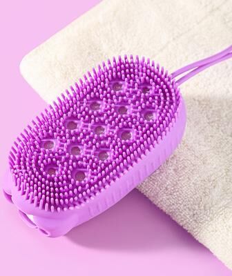Youfap Market Double sided Body Scrubber Handheld, Silicone Soft Bristles, Shower Bath Cleansing Skin Brush purple