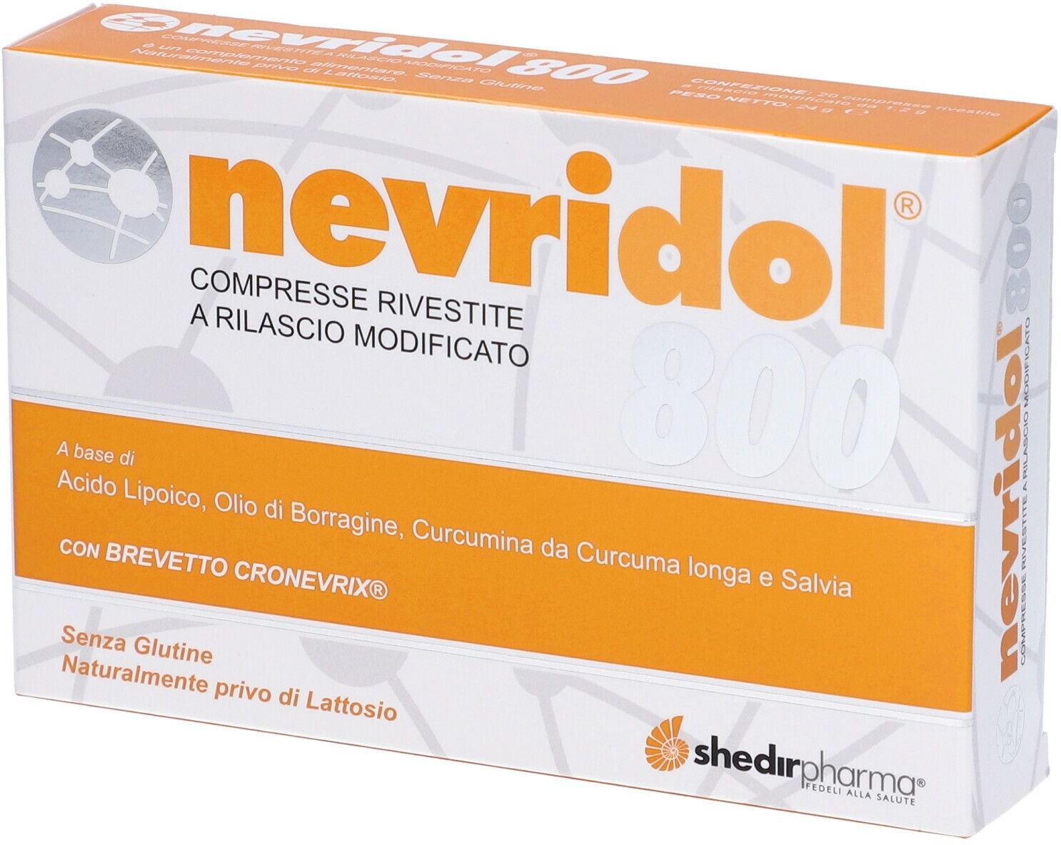 SHEDIR PHARMA Srl Unipersonale Nevridol 800, 20 Compresse – Complemento Alimentare con Cronevrix e Olio di Borragine