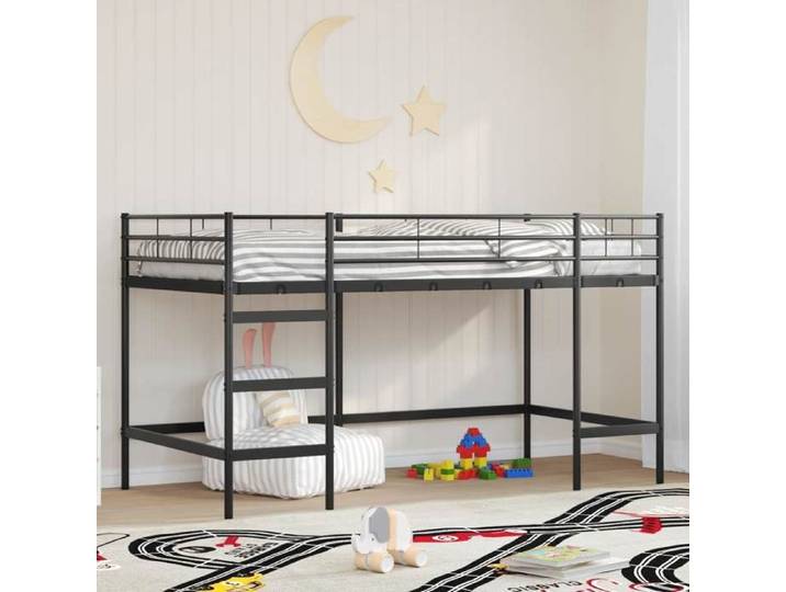 Kids Loft Bed Frame Black Steel Space-Saving Mezzanine Design 107 x 203 cm Modern Children's Bedroom