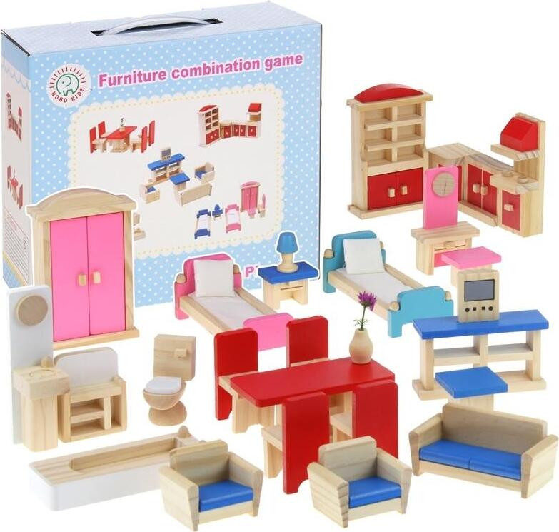 Nobo Kids Houten Poppenhuis Meubels Set, 35 stuks