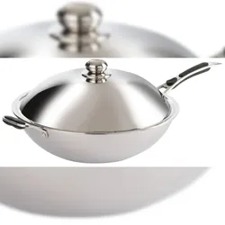 KBS Gastrotechnik KBS Wok-Pfanne Mit Griff Für Induktionsgeräte Deckel aus Edelstahl  360 mm
