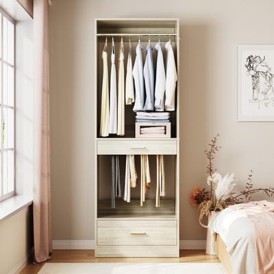Rackcog Qvella 23.6'' W Closet System with Hanging Rods and Wooden Drawers, Modular Walk-In Closet Organizer with Pants Rack