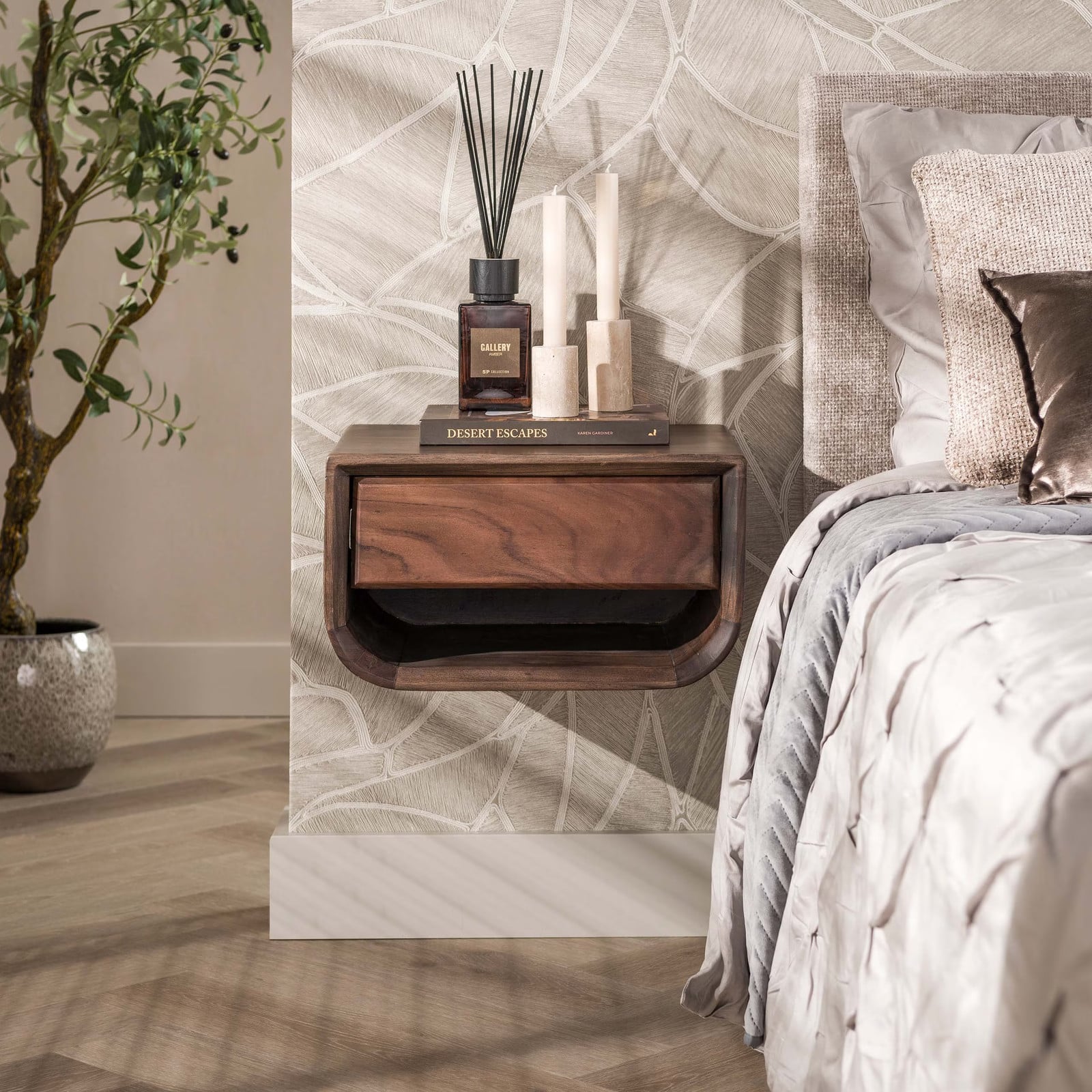 LifestyleFurn Zwevend Nachtkastje Crimson Acaciahout met 1 lade - Bruin