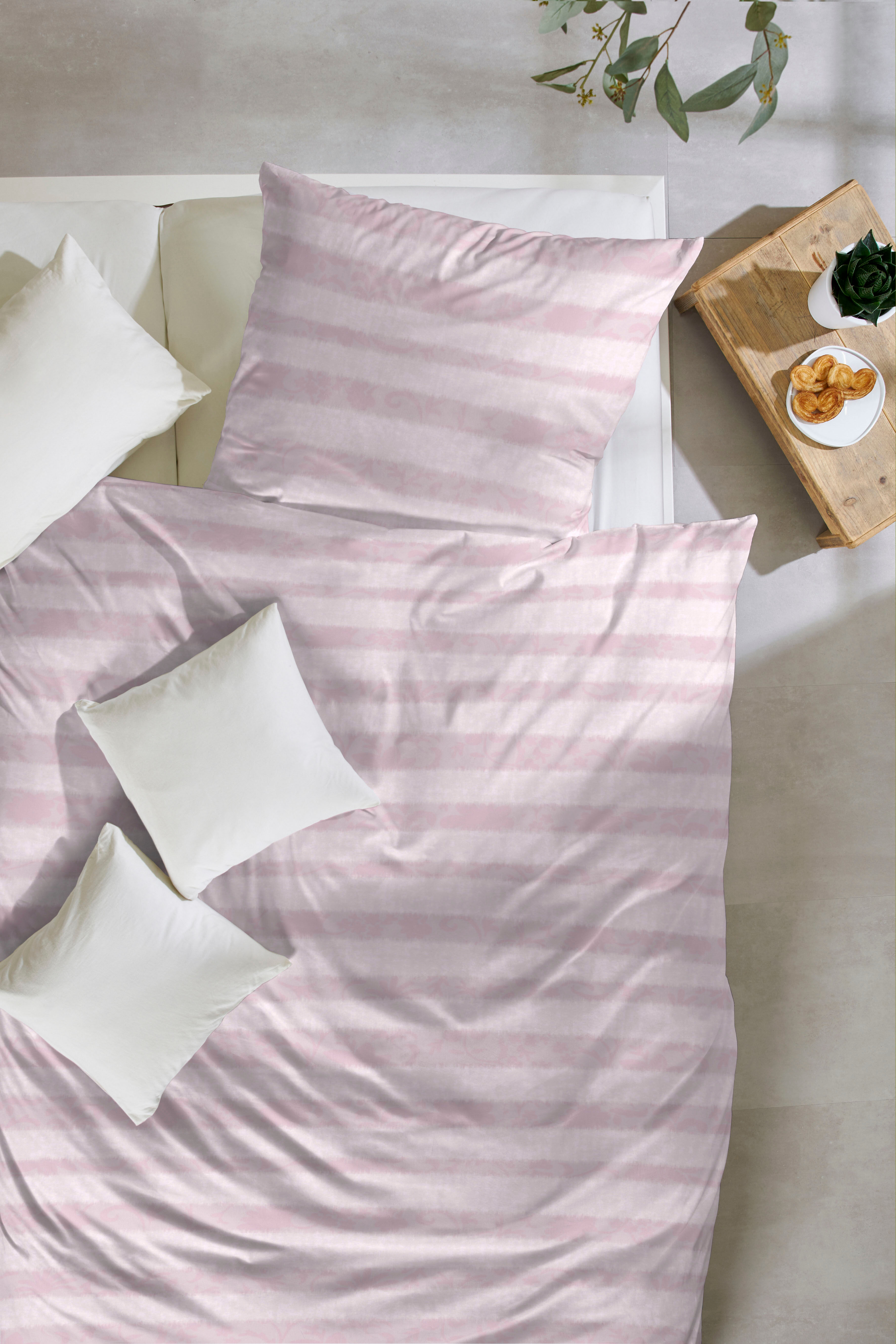 Bettwäsche PRIMERA "Feinbiber-Bettwäsche Zerrenda", rosa, B/L: 135cm x 200cm, 1 Stk., 1 Stk., Feinbiber, B/L: 80cm x 80cm, 2 Stk., Feinbiber, Obermaterial: 100% Baumwolle, Bettwäsche, Bettwäsche, mit breiten Pinselstrichen rosa B/L: 135cm x 200cm, 1 Stk.,