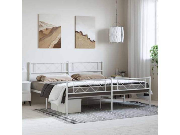 Pulverbeschichteter Stahl Klassisches Design Metallbett 193x203 cm Weiß Bettgestell mit Kopf- und Fußteil Metall Weiß 193x203 cm Stahlbett mit Lattenrost Stabil Schlafzimmer Möbel Gästebett