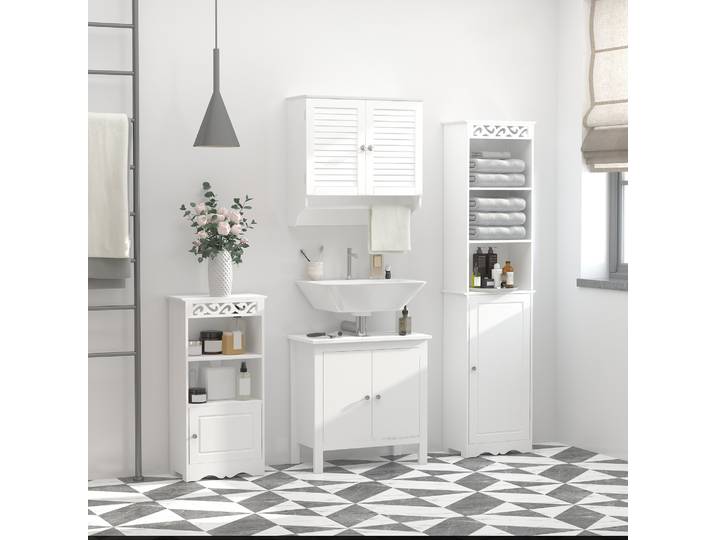 kleankin Armoire Murale SDB Bois Blanc Porte-Serviette