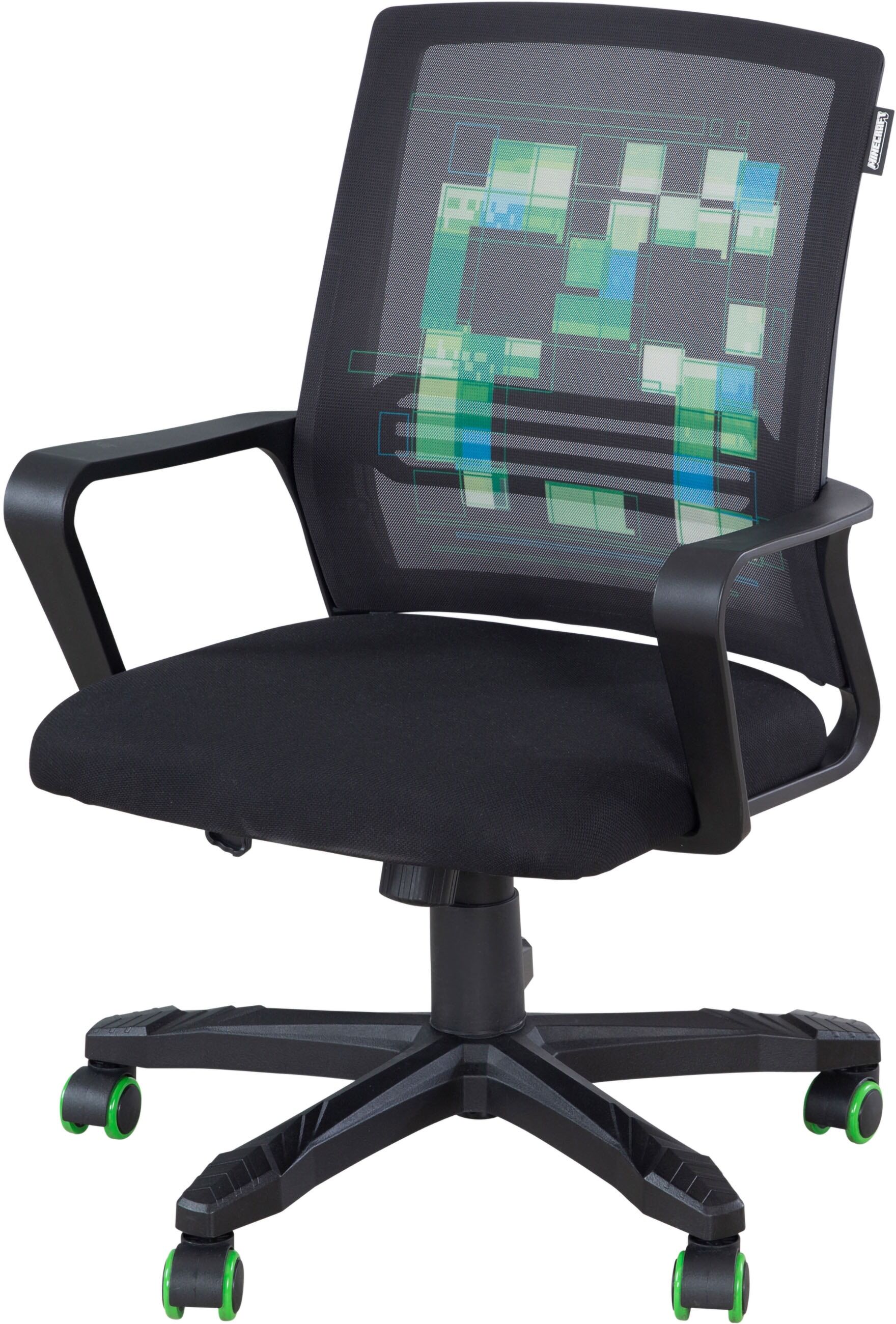 Gaming-Stuhl PHOENIX, schwarz (schwarz, schwarz), B:63cm H:92cm T:60cm, Kunststoff, Metall, Polyester, Stühle, Gaming-Stuhl, Creeper Design an der Rückenlehne schwarz, schwarz B/H/T: 63cm x 92cm x 60cm, 1 Stk., Polyester