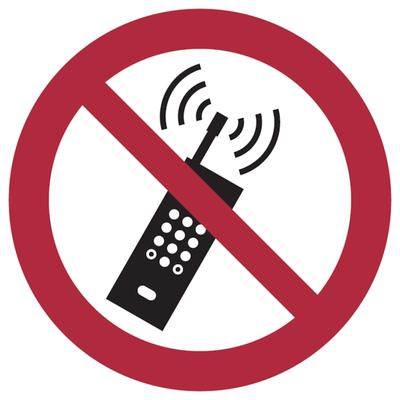Verbotsschild, Eingeschaltete Mobiltelefone verboten P013 - ASR A1.3 (DIN EN ISO 7010) - 200 mm Folie selbstklebend