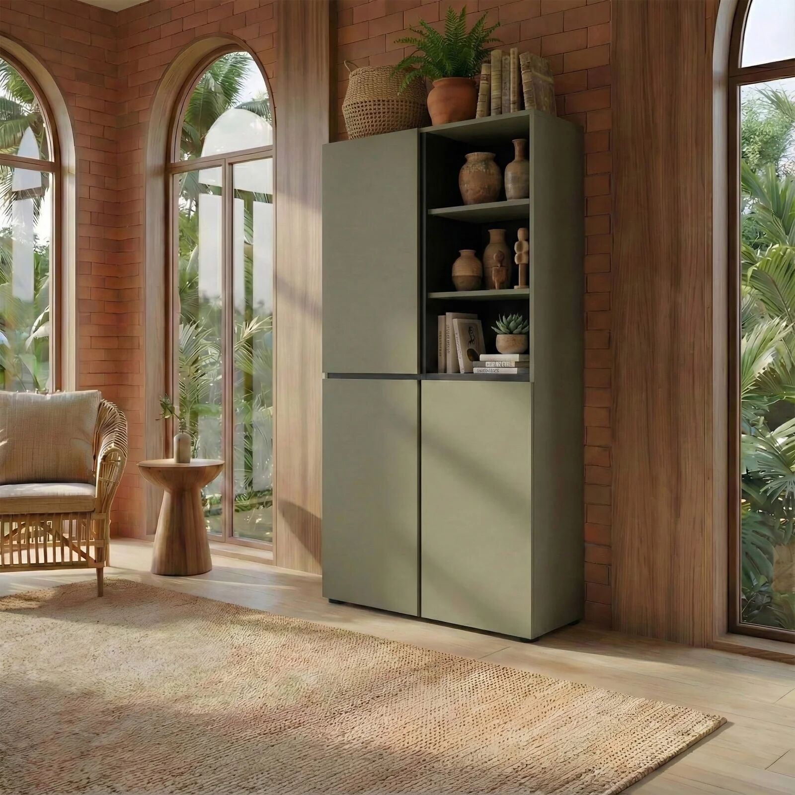 garneroarredamenti Mobile scarpiera 80x184h cm 3 ante 3 vani a giorno verde Lolla