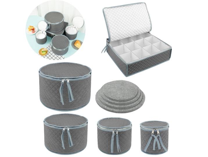 Organisateurs de vaisselle en tissu Oxford, boîte de rangement de vaisselle matelassée, ensemble de conteneurs de rangement de vaisselle avec 48 tissus en feutre, 5 pièces