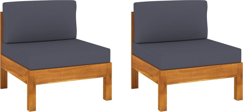 The Living Store Mittelsofas 2 Stk. mit Dunkelgrauen Kissen Massivholz Akazie